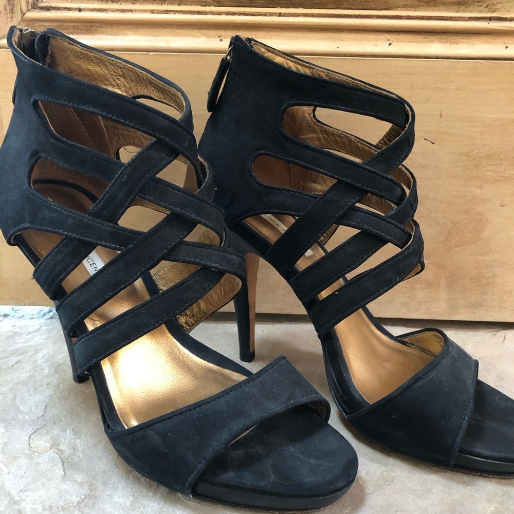 Cynthia Vincent Black Suede Strappy Heels